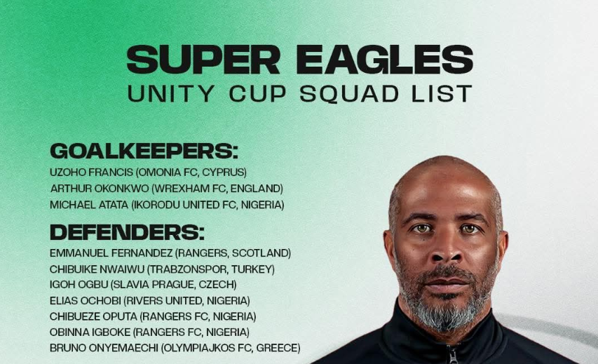 Super Eagles coach Eric Chelle names squad for Unity Cup